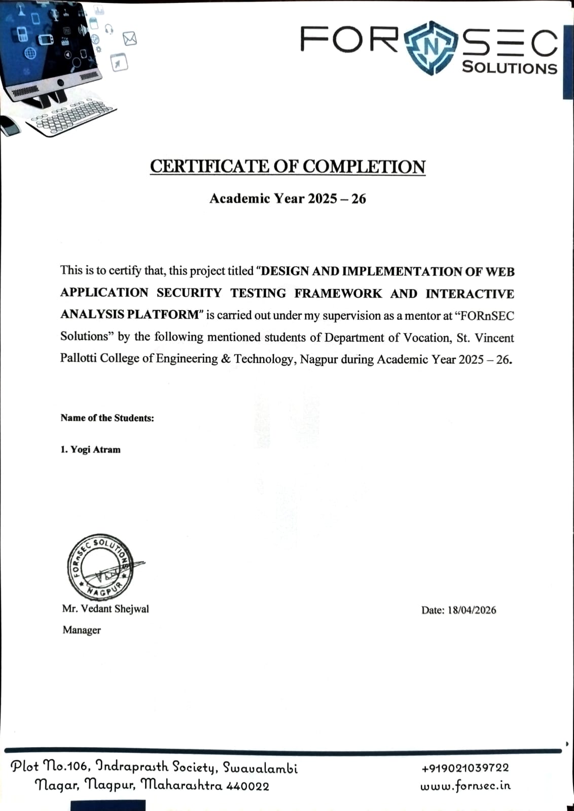 Certificate of Completion