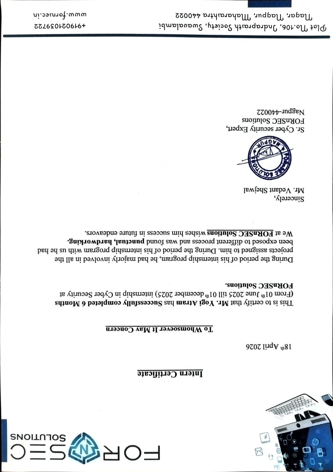 Intern Certificate — Cyber Security